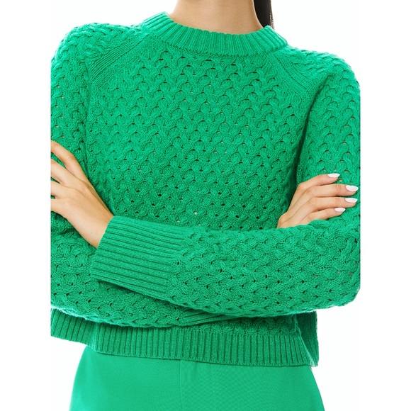 Alice + Olivia Leta Textured & Woven Pullover Mint Kelly Green Sweater - Picture 7 of 16